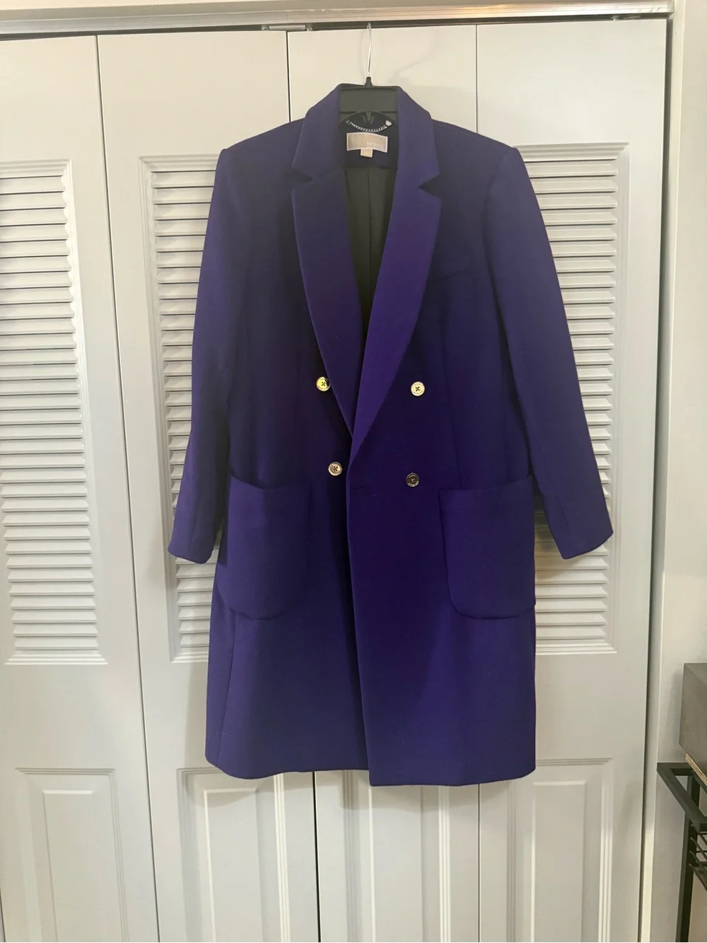 Michael Kors Double-Breasted Purple Coat with Gold Buttons